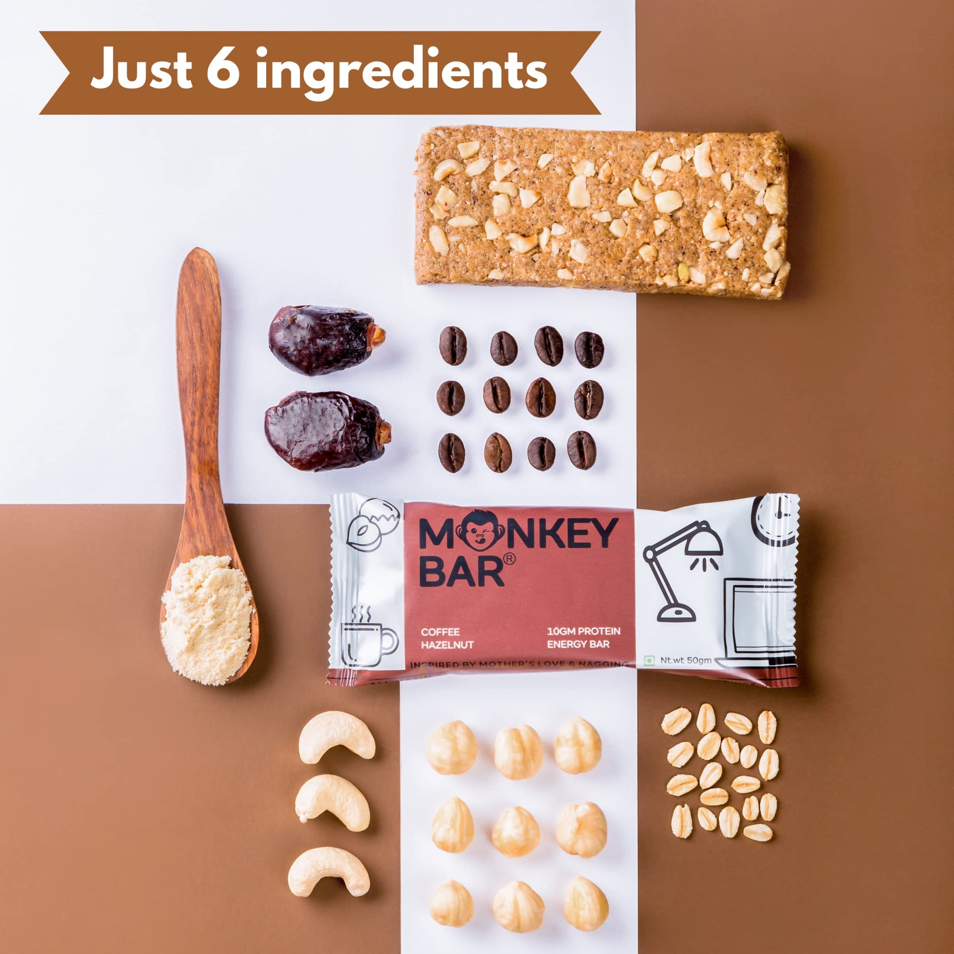 MONKEY BAR - Coffee Hazelnut Protein Bar - 8 Bars, 50g each, 12g Protei- image 5