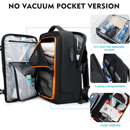 BANGE travel backpack can hold 15.6 inch laptop with anti-theft lock for men and women, Black, L