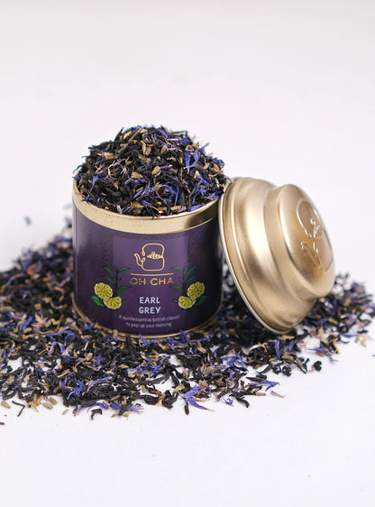OH CHA - Earl Grey Tea | 35gms, Assam Tea Orthodox blended with 100% Natural Bergamot Extract & Blue Cornflower | Rich in Antioxidants, Supports Heart Health | Malty Black Tea, Fruity Muscatel Aroma