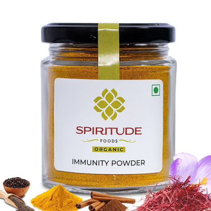 Spiritude Immunity Booster Powder for Adults and Kids 100% Organic 11 Highly Potent NPOP Certified Ingredients to Boost Brain Function, Immunity and Reduces Inflammation (100gm)