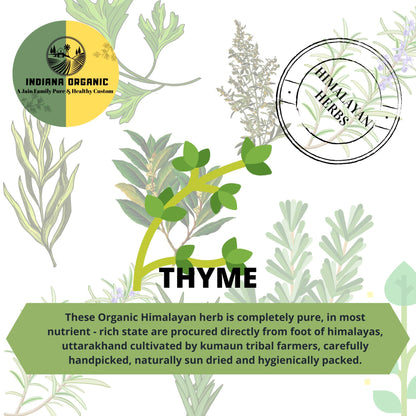 Indiana Organic Thyme herb Dry Whole Leaves - 40 Gm | 100% Natural | No Artificial Colour Flavour added 40 gram (Pack of 1)