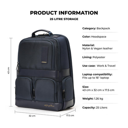 MOKOBARA The Terra Work Backpack 25 Litre Premium Nylon 16" Unisex Laptop Backpack (Headspace), Navy Blue
