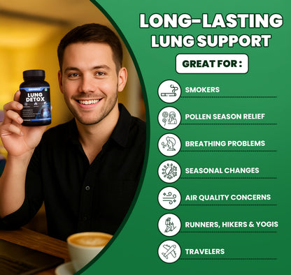 Grinbizz Lung Detox Capsules | Supports Lung Health, Respiratory Function & Mucus Removal | Herbal Antioxidant Cleanse | Ayurvedic Supplement for Immunity & Breathing Support | 60 Capsules