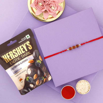 SFU E Com Dark Almond Elegance With Blackberry Chocolates And Trine Rudraksha Rakhi | Rakhi Chocolate Gift For Brother | 32