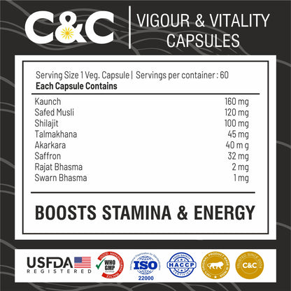 ORGAYUSH Vigour & Vitality Capsules – Energy, Stamina & Muscle Support Supplement with Herbal Extracts, Vitamins & Amino Acids for Performance & Recovery(Pack of 1)