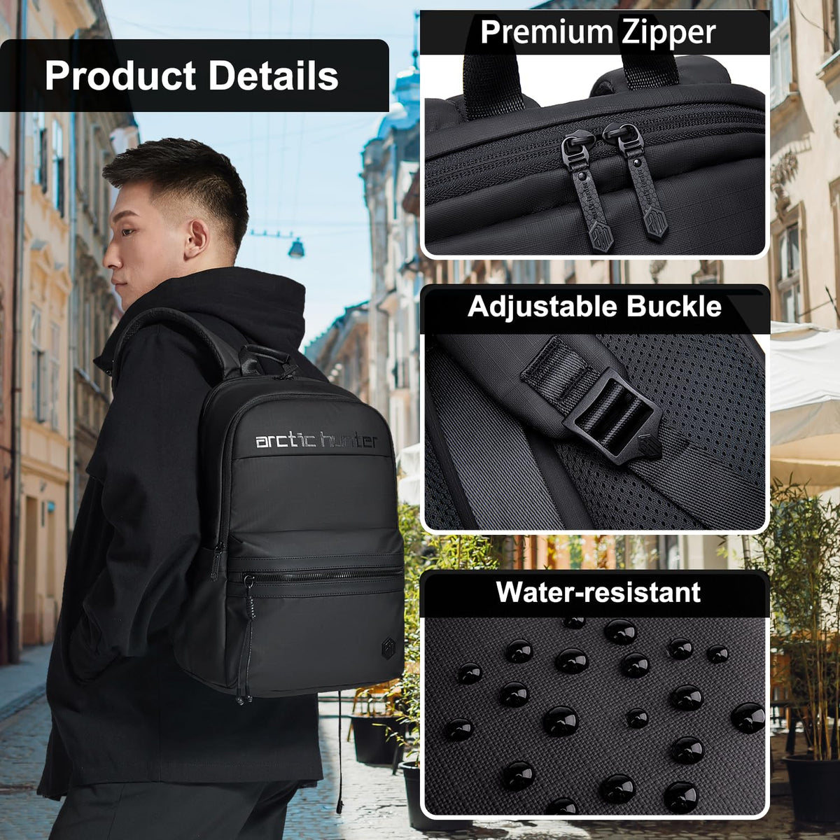 Arctic Hunter Compact Backpack for Men Women 21L One-Day-Capacity Slim 15.6" Laptop Bag Sleek Lightweight Water-resistant Small Laptop Backpack for Casual College Daypack