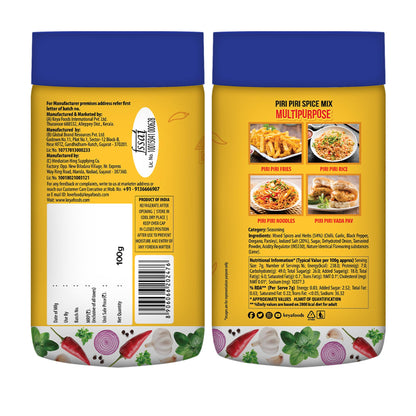 Keya Piri Piri | Peri Peri | Exotic Spice Mix | Multi-purpose Seasoning | Zero Artifical Colours | No Added MSG | Instant Seasoning Mix |Marinade Mix, Dip Mix, Sprinkler| Perfect for Fries, Sweet Corn, Makhana, Papad, Khichdi| 90g/100g