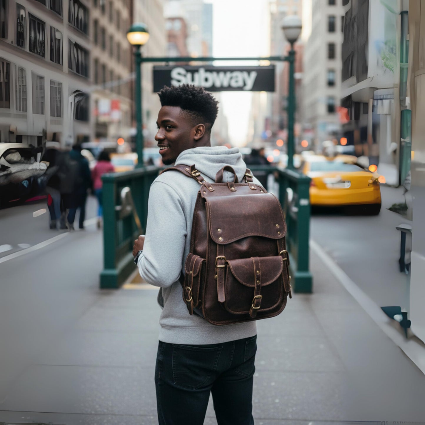 Handmade World Vintage Full Grain 21 Inch Leather Laptop LARGE Backpack Casual Bookbag Daypack Travel Rucksack (Brown)