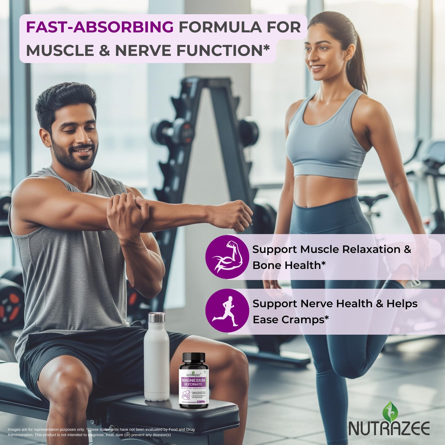 Nutrazee Magnesium Glycinate Supplement Chelated High Absorption for Muscle Recovery, Sleep & Nerve Health, for Men & Women, 90 Capsules