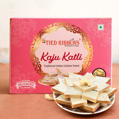 TIED RIBBONS Rakhi Gift for Brother with Sweets - Set of 2 Premium Rakhi with Kaju Katli Gift Pack Mini Greeting Card and Roli Chawal - for Brother