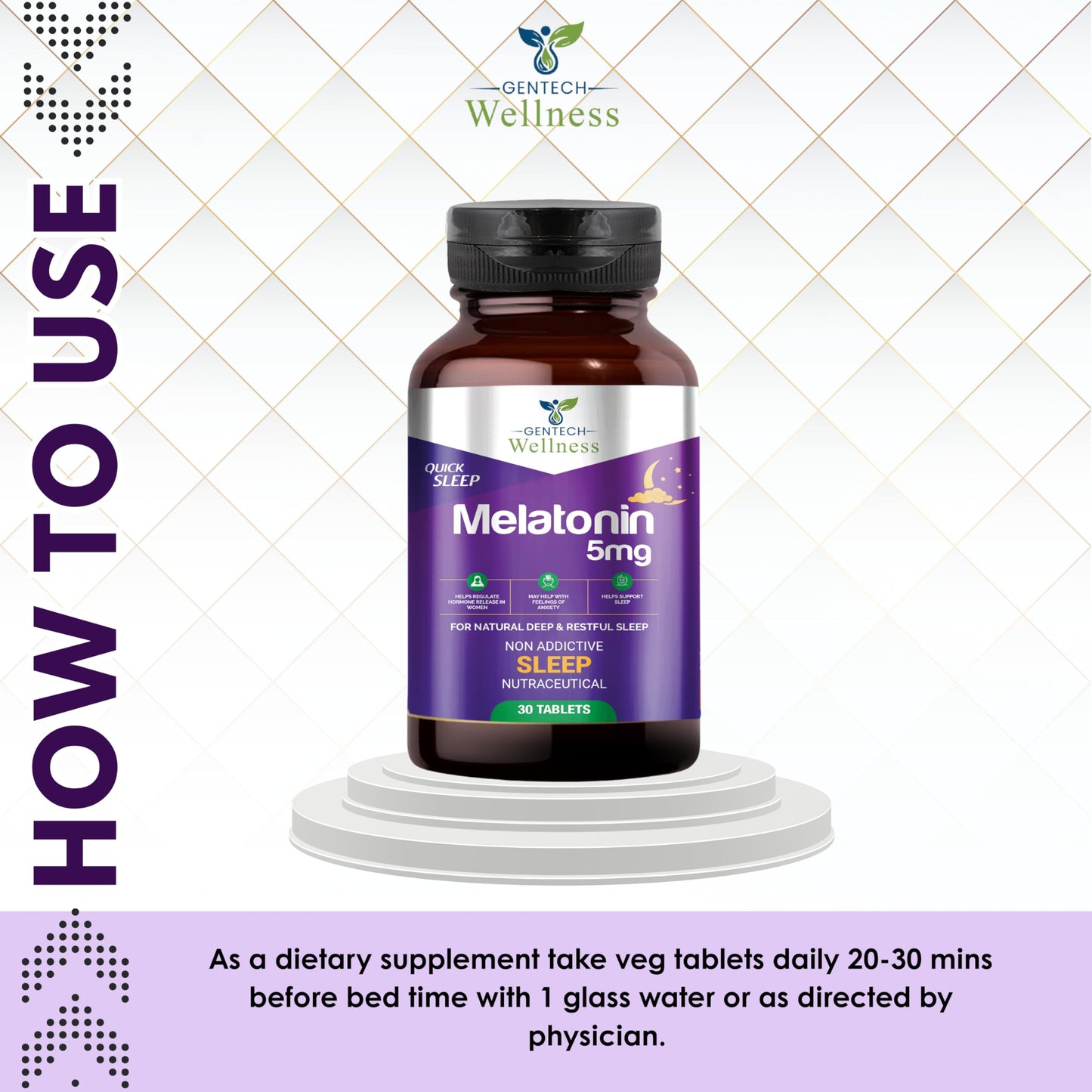 Gentech Wellness Melatonin 5mg tablets for natural deep & restful sleep