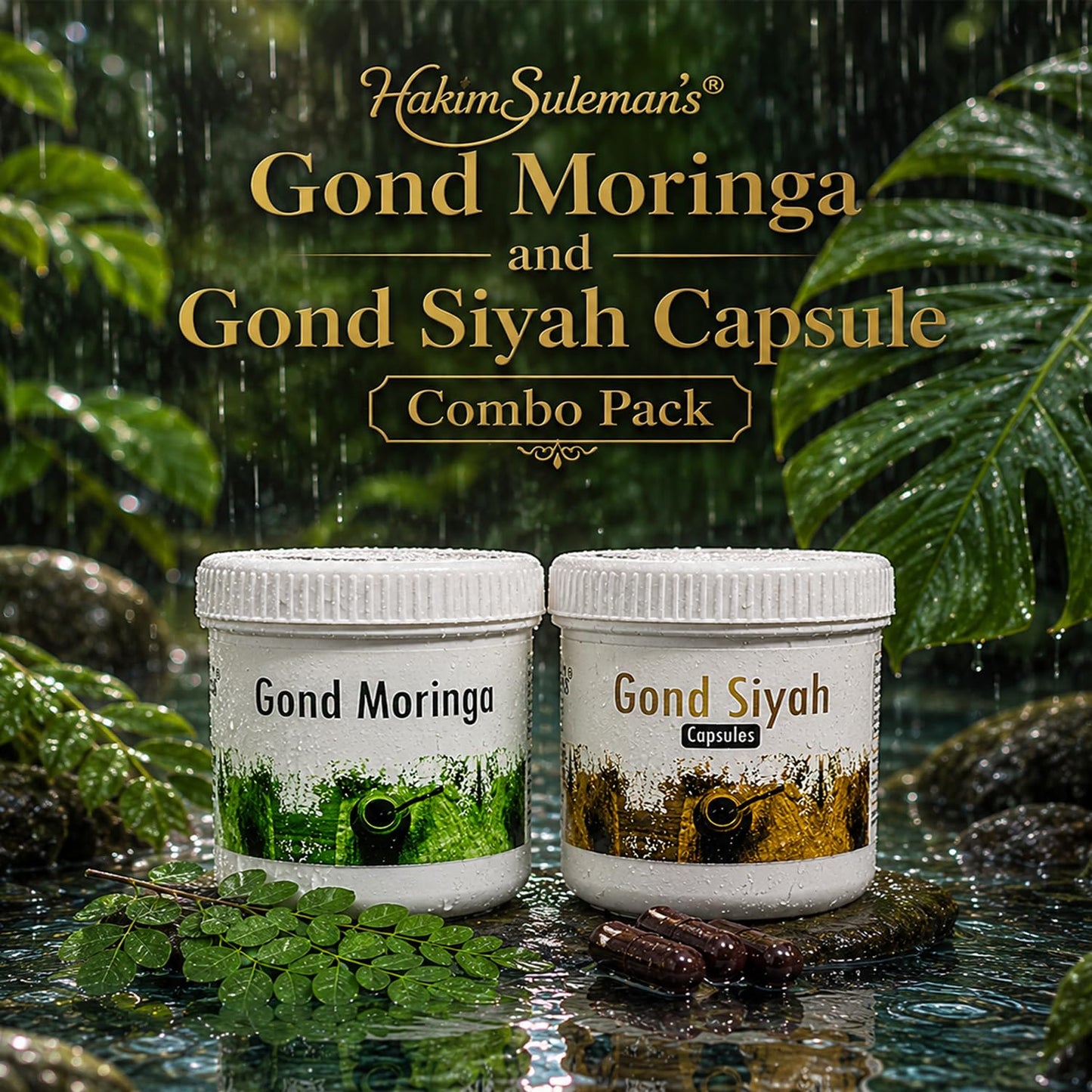 Hakim Suleman's Gond Moringa and Gond Siyah Capsule Combo Pack | Herbal Wellness Duo | Daily Use Value Combo