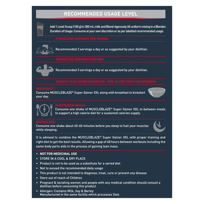 MuscleBlaze Super Gainer Xxl Powder (Chocolate Bliss,1 Kg / 2.2Lbs,10 S- image 6