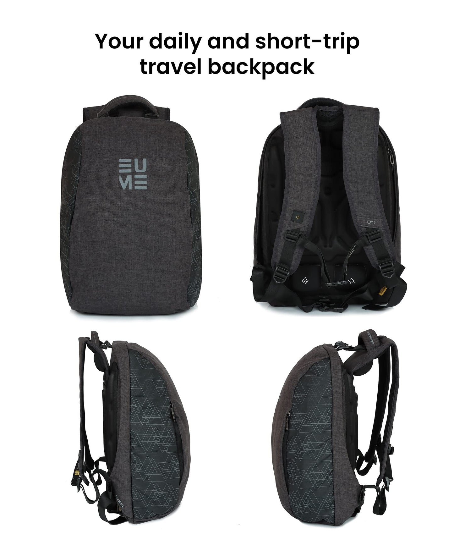 EUME GenX Premium 26L Massager Backpack for Men & Women with Built-in Massager Technology with 1 Year Warranty | Water Resistant & Anti-Theft Backpack for Office | Fits Up-to 15.6" Laptop | Grey Color