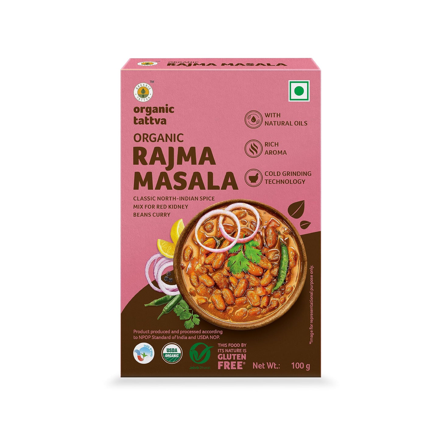 Organic Tattva, Organic Rajma Masala Powder, No Artificial Additives (100G, Pouch)