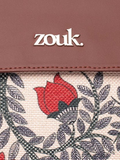 ZOUK Nawabi Couture Floral Printed Women’s Jute Sling Bag | Handcrafted Vegan Leather Multicolor Flap Shoulder Bag