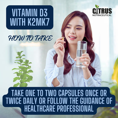 CITRUS NUTRACEUTICAL Vitamin D3 600IU with K2 MK7 55 mcg | For Bone, Calcium Absorption & Heart Health - 60 Veg Capsules