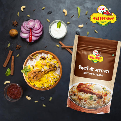 GW Khamkar SPL Biryani Masala | Royal Blend of Aromatic Spices | Traditional secret recipe | All-in-One Masala | For Veg & Non-Veg Biryani and pulao | No Artificial colour and Preservatives | 185 Gram - Pack of 1