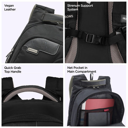 HARISSONS Vervo 40L Waterproof Laptop Backpack for Men & Women | Fits 15.6" Laptop with Sternum Strap, Quick Access Pocket, Detachable Key Holder, Organized Compartments & Raincover (Black)