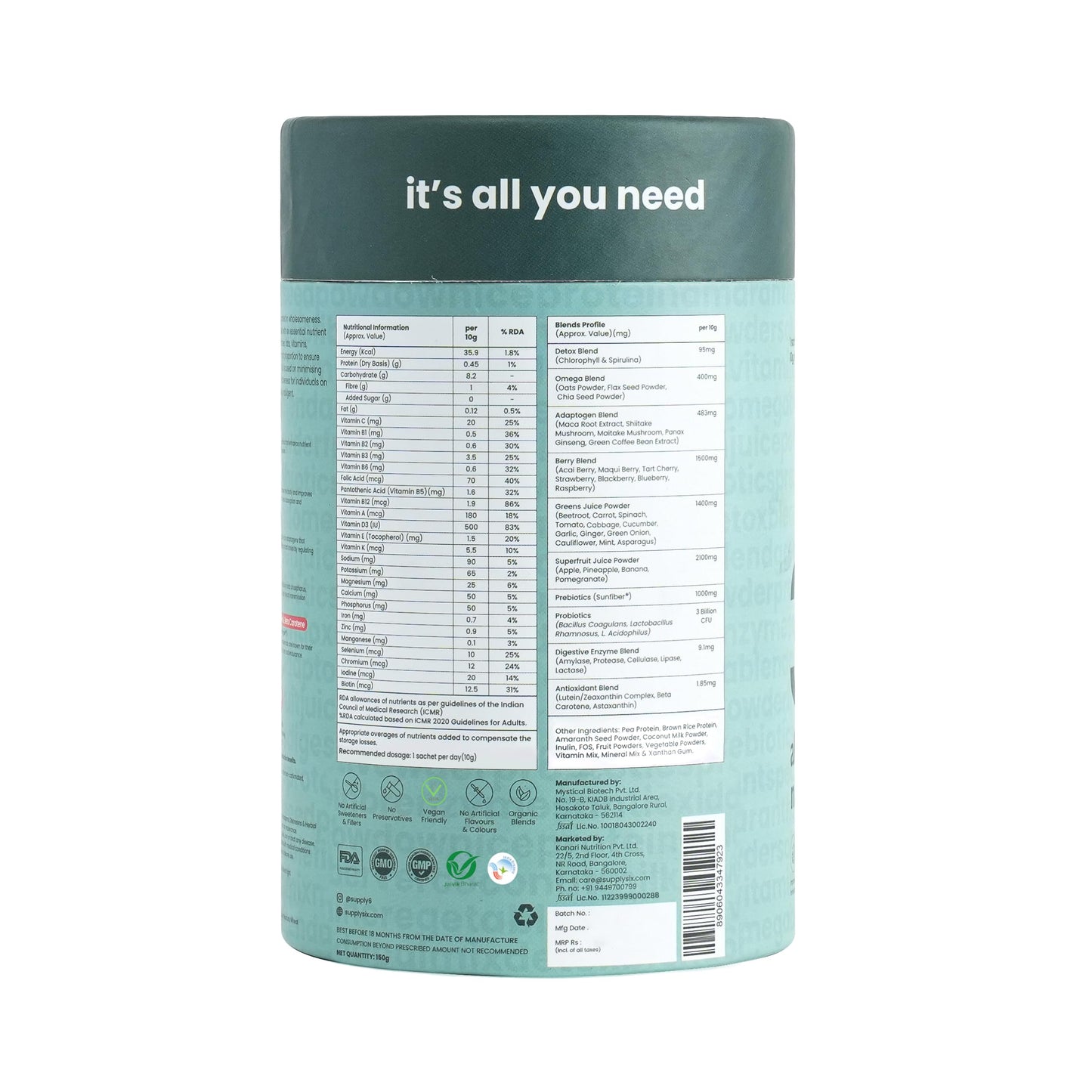 Supply6 360 Ultimate Health Powder for Women & Men | Comprehensive Daily Supplement with 63+Vitamins, Minerals, Probiotics, and Superfoods | Supports Gut Health, Energy, Immunity (30 Servings)