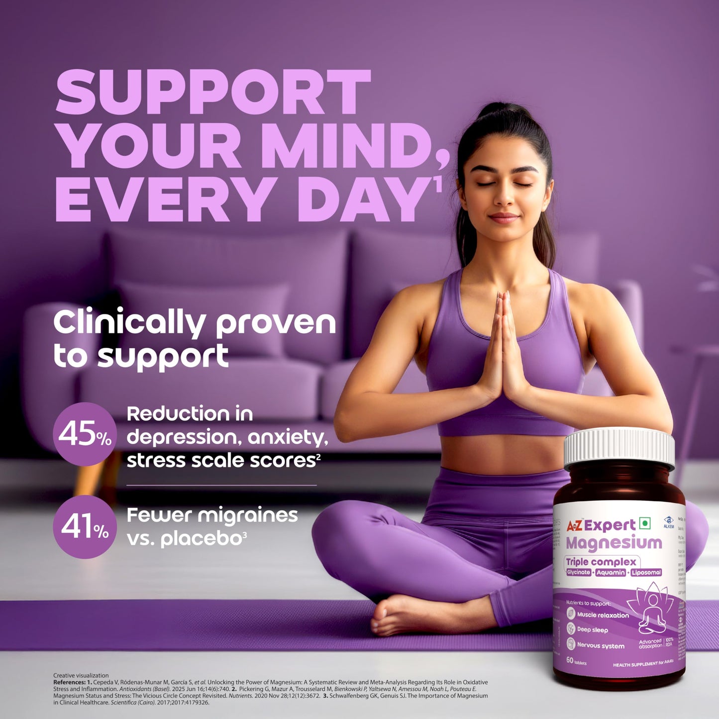 A to Z Expert Magnesium Triple Complex with 440 mg Elemental Magnesium | Liposomal Oxide, Glycinate & Aquamin| Supports Sleep, Stress Relief, Muscle Recovery & Energy | High Absorption | 60 Tablets