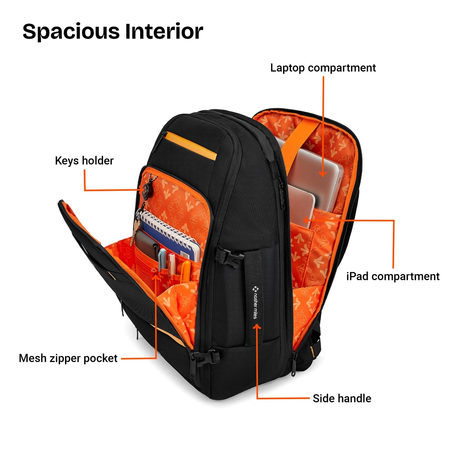 Nasher Miles Manhattan Premium Reversed Polyester Laptop Backpack 40L Ideal for College, School, Office, Travel, Overnighter | Men, Women, Boys, Girls (Black)