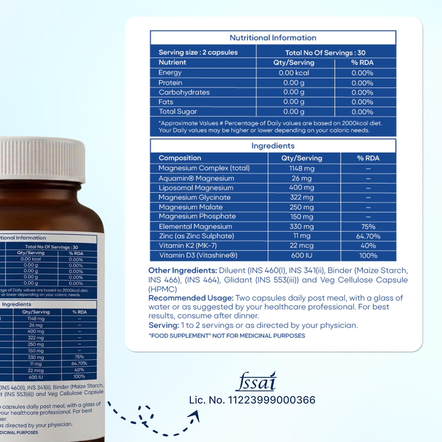 Active Foods 5X Magnesium Capsules, 330mg Elemental Magnesium with Vit D3, Vit K2 + Zn, Advanced Sleep Support, Muscle & Nerve Function, Bone Health, Metabolic & Energy Support, Immunity, 60 Capsules