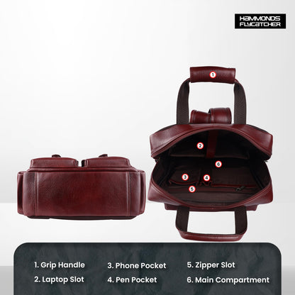 HAMMONDS FLYCATCHER Genuine Leather Executive Backpack-Premium Brown Laptop Bag 3 Compartments, Trolley Straps, Adjustable Shoulder Straps-Perfect For Professionals & Students, 35 Liters