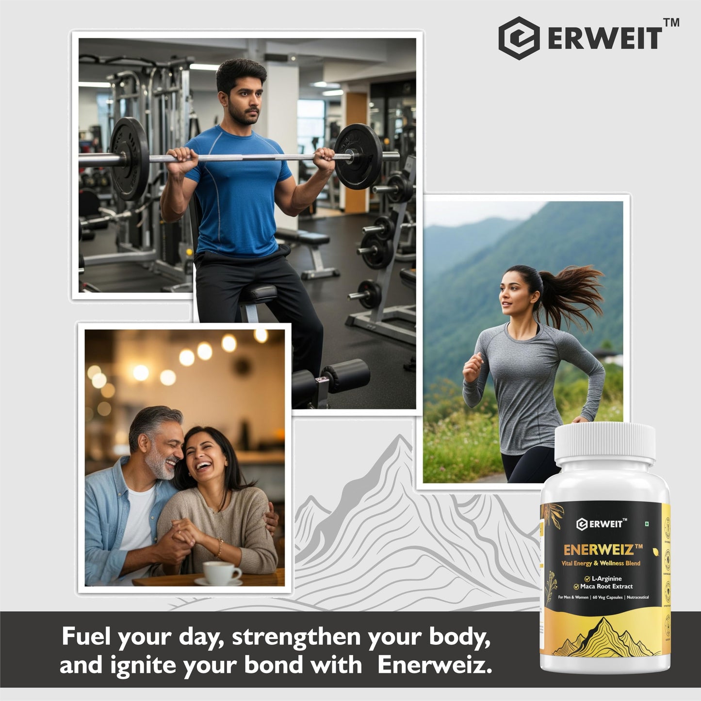 Enerweiz Daily Energy & Stamina Capsules for Men & Women | With L-Arginine & Maca Root | Supports Blood Flow, Performance & Vitality | 60 Capsules