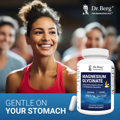 Dr. Berg Magnesium Glycinate with Vitamins D3, B6 & Zinc – 120mg Magnesium per Serving, 150 Capsules