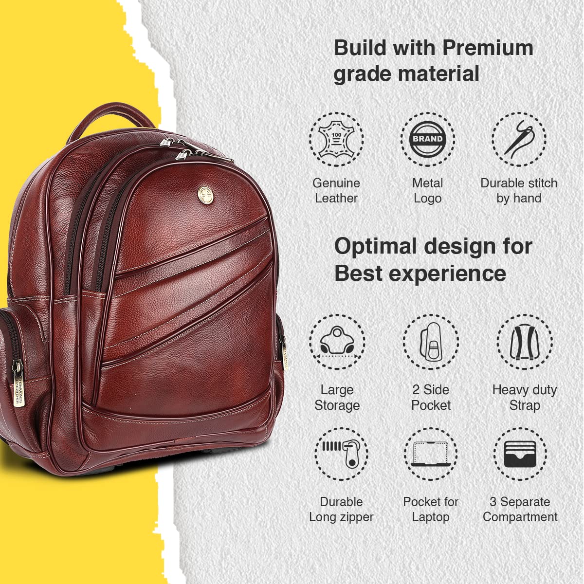 HAMMONDS FLYCATCHER Unisex Genuine Leather Laptop Backpack Bag & Padded- image 6