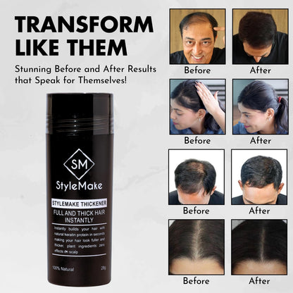 STYLEMAKE Thickener Hair Loss Concealer | Transform Thin, And Fine Hair With Hair Building Fibre | Hair Building Fibers For Men And Women (Black) | Completely Undetectable, 28 Grams