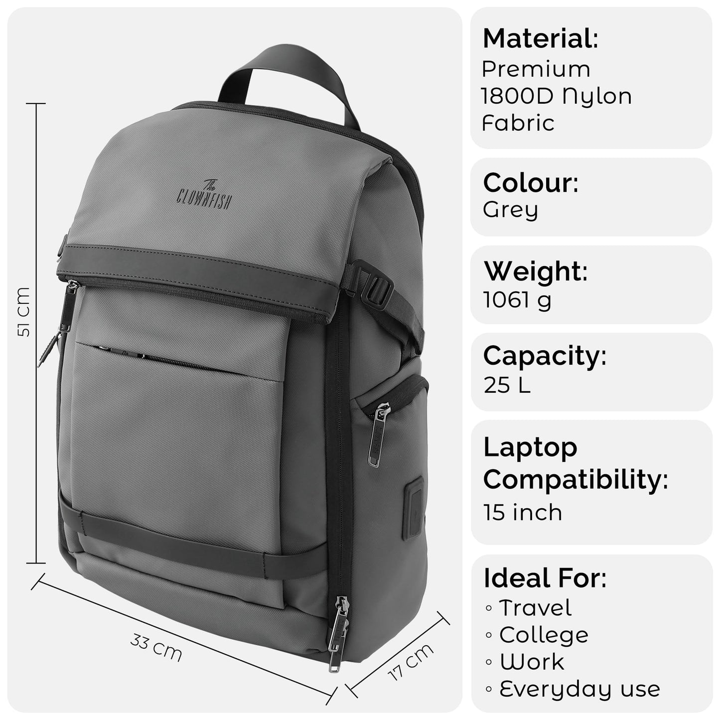 THE CLOWNFISH Trek Series Laptop Bag | 18 Inch Travel Laptop Backpack F- image 8