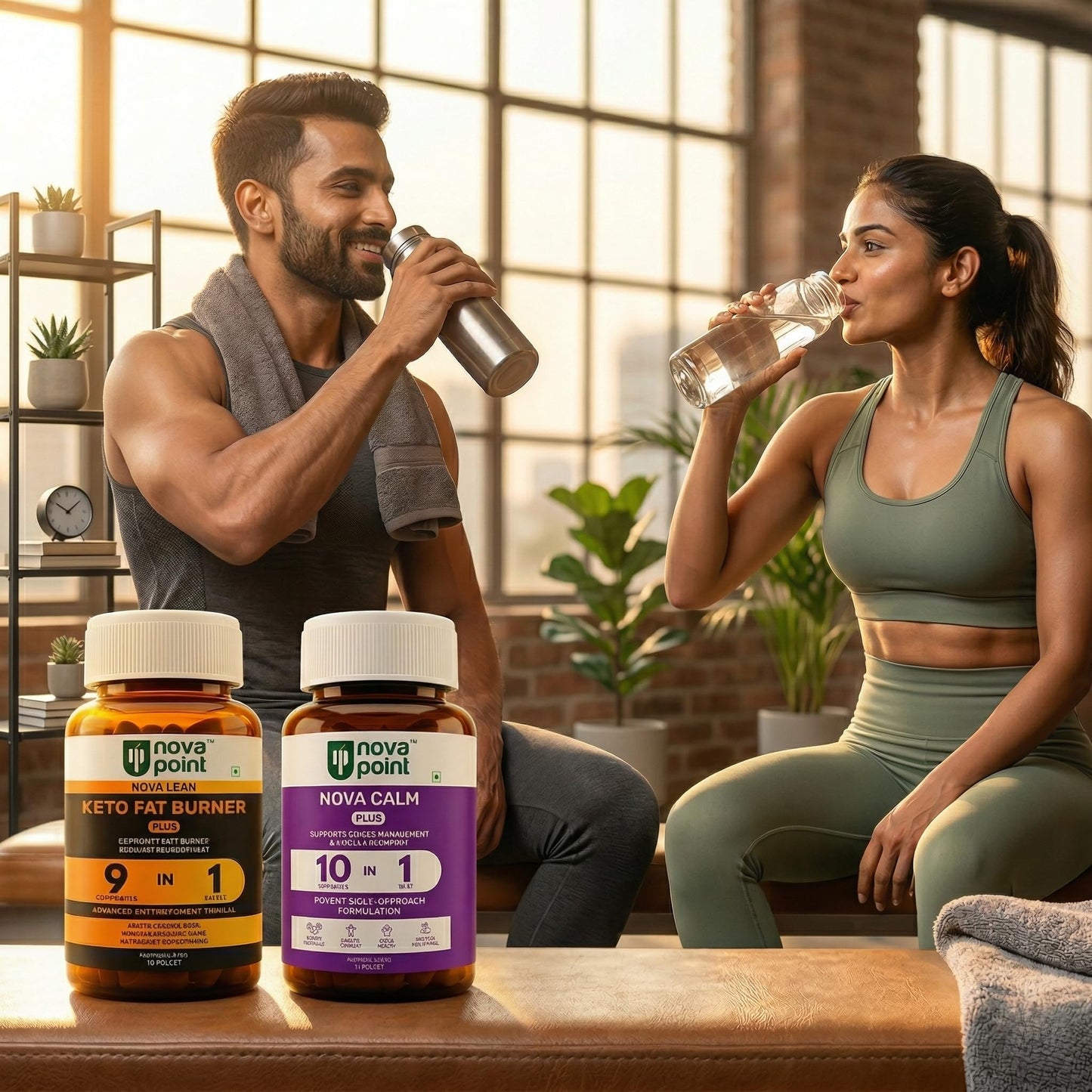 NovaPoint Pre Workout Fat Burner + Post Workout Recovery Combo - Energy Booster & Muscle Recovery Supplement with Green Tea, Caffeine, Ashwagandha & Magnesium - 120 Veg Tablets for Men Women