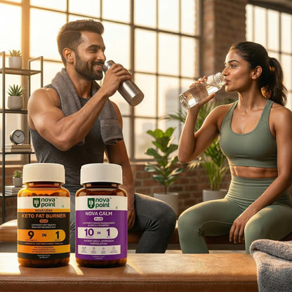 NovaPoint Pre Workout Fat Burner + Post Workout Recovery Combo - Energy Booster & Muscle Recovery Supplement with Green Tea, Caffeine, Ashwagandha & Magnesium - 120 Veg Tablets for Men Women