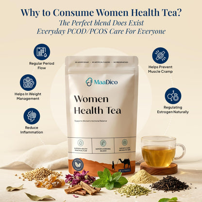 MaaDico Women Health Tea For Pcod/Pcos Care For Women, 200 Gms | Support Menstrual Cycle And Irregular Periods | Ayurvedic Herbal Blend for Women’s Hormonal & Metabolic Wellness | Digestion & Metabolic Health |