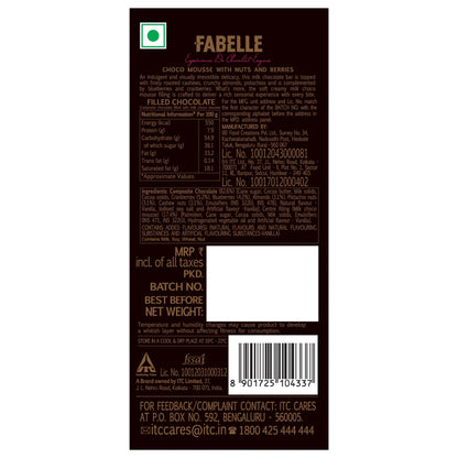 Fabelle Open Secret - Milk, Centre- Filled Luxury Chocolate Bar Topped with Visible Nuts & Berries, 121g