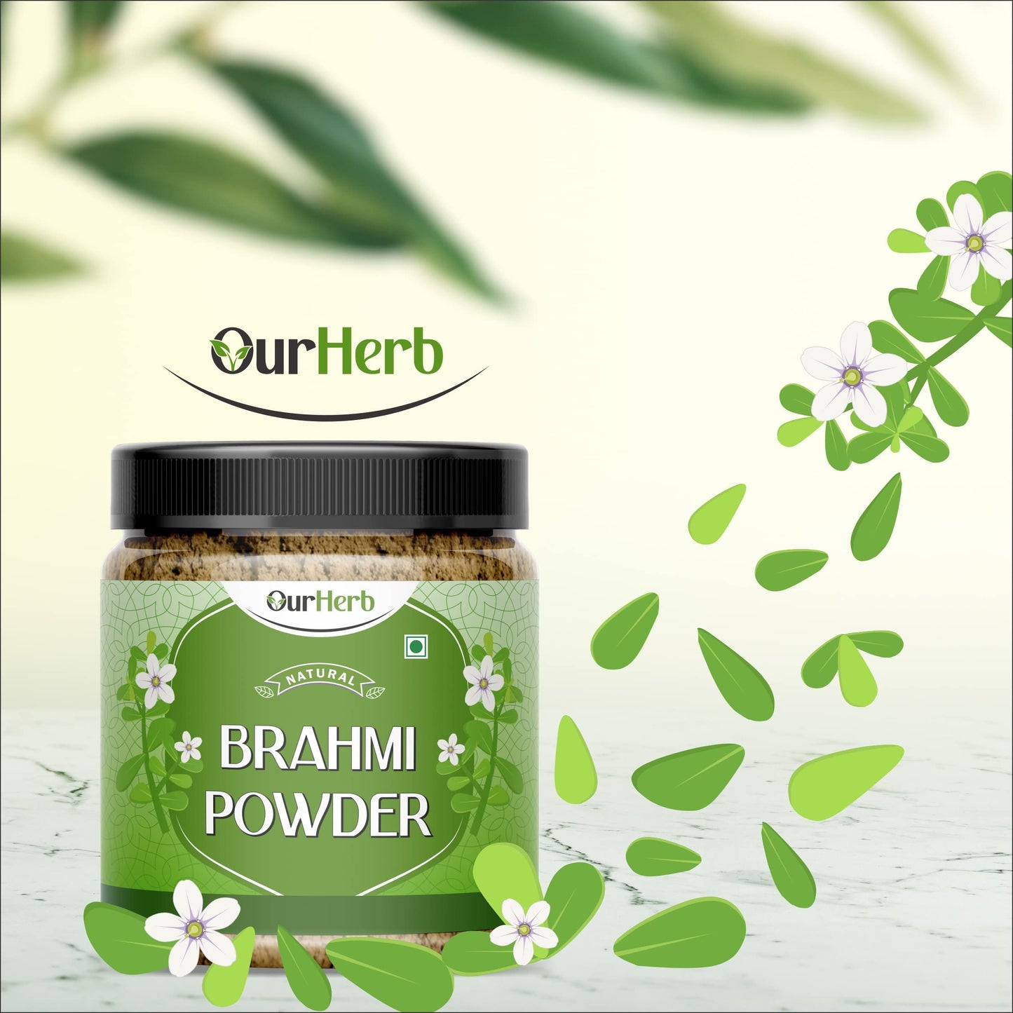 OurHerb Pure & Natural Brahmi Powder (Bacopa monnieri Powder) for Health & Hair Care with Wooden Spoon - 200g | 7 Oz