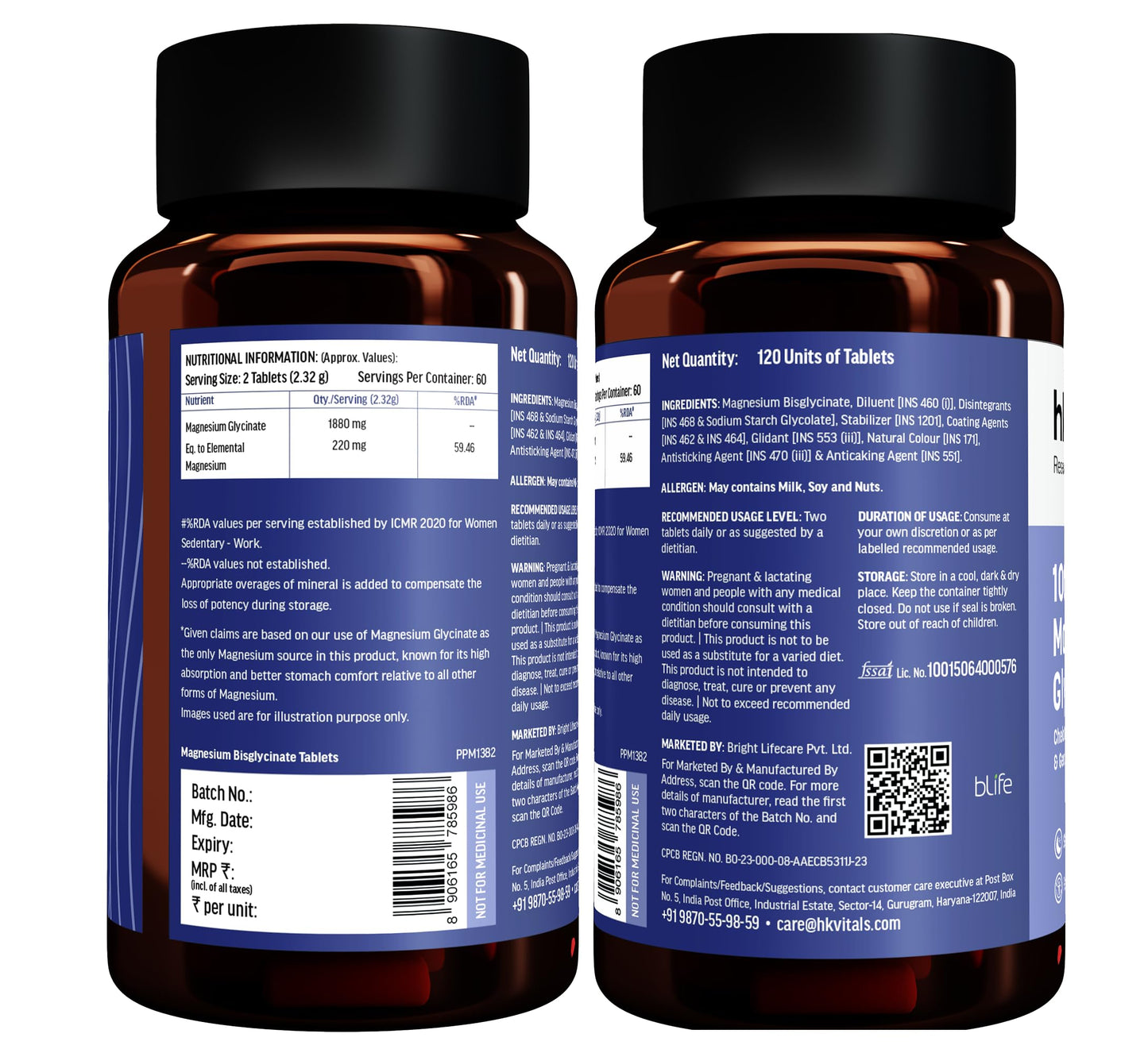 hk vitals 100% Magnesium Glycinate (1880mg) 120 Tablets | For Better Sleep Quality & Muscle Recovery with Multivitamin (60 Tablets)