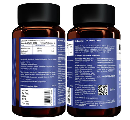 hk vitals 100% Magnesium Glycinate (1880mg) 120 Tablets | For Better Sleep Quality & Muscle Recovery with Chelated Iron + Supplement (60 Capsules)