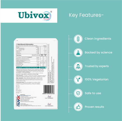 Ubivox - enriched with Coenzyme Q10, L-Carnitine, Zinc, Selenium, Astaxanthin & Lycopene for boosting energy, enhancing virility - 30 Tablets