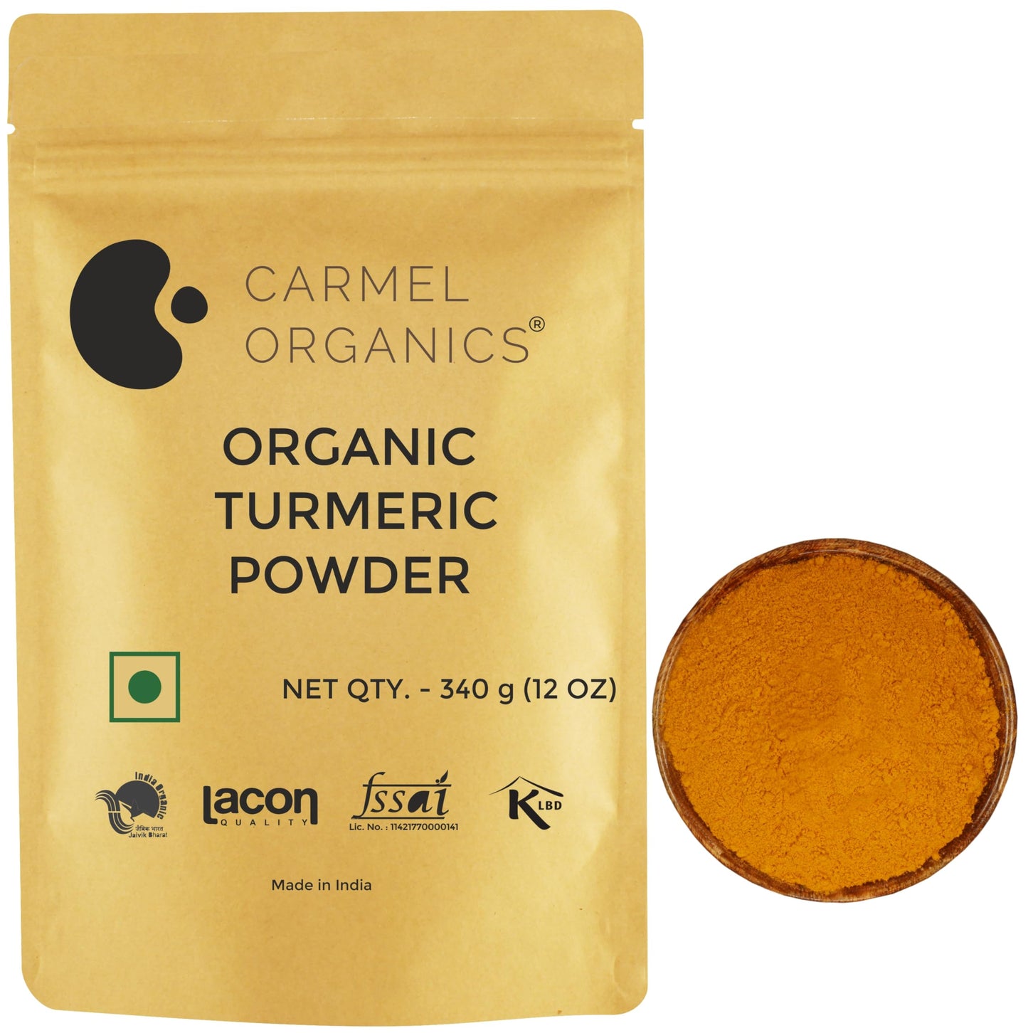 CARMEL ORGANICS Turmeric Root Powder(340 g (Pack of 1))| Haldi Powder | Jaivik Bharat Certified | Non-GMO | Chemical Free & Pesticides Free | No Added Preservative | Manjal Podi/Pasupu Podi