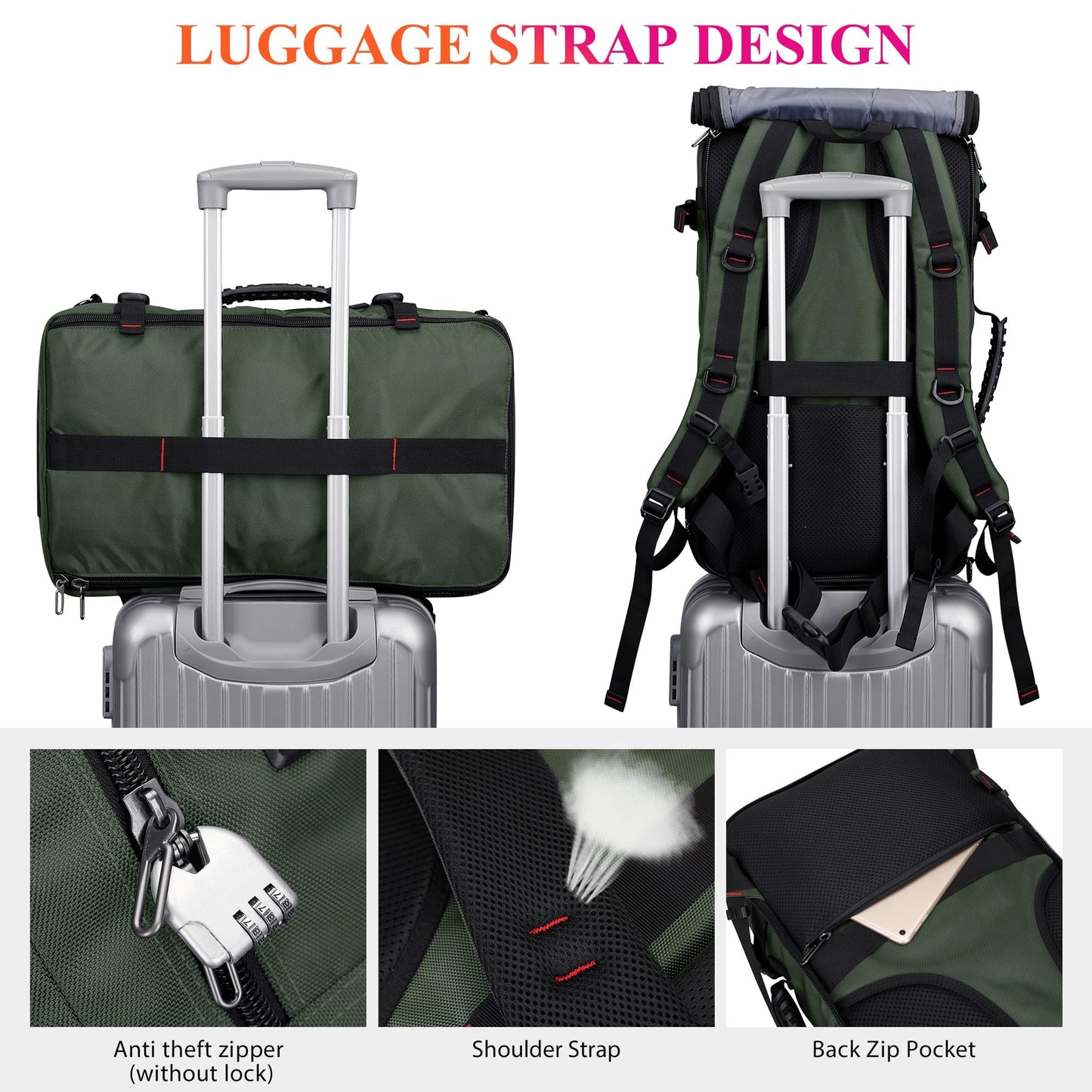 WITZMAN Carry On Travel Backpack for Men Fit 17 Inch Laptop Airline Approved 3 in 1 Laptop Backpack(B685 Army Green)