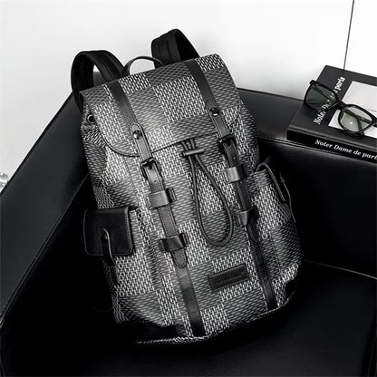 REDHORNS Water Resistant Pemium Laptop Backpack for Men and Women, PU Leather 25L Backpack for Business Travel, Top Open Office Backpack with Trolley Sleeve (BP2808M-Grey)