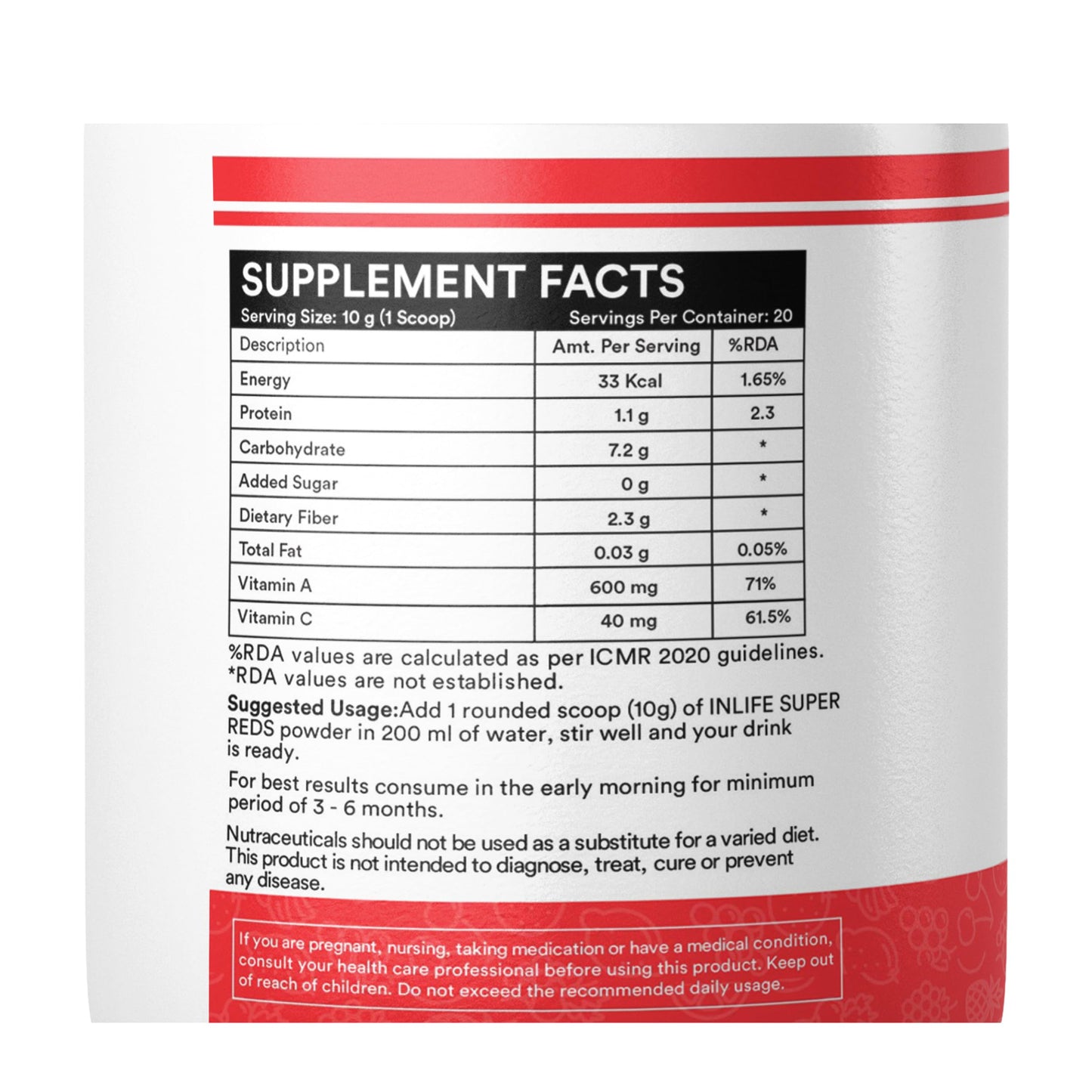 INLIFE Super Reds Powder | Antioxidant-Rich Superfood Supplement Drink Mix | 20 Super Fruits, Beets & Berries 200g (Super Reds)