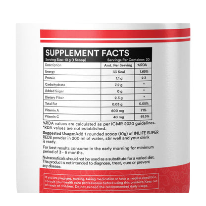 INLIFE Super Reds Powder | Antioxidant-Rich Superfood Supplement Drink Mix | 20 Super Fruits, Beets & Berries 200g (Super Reds)