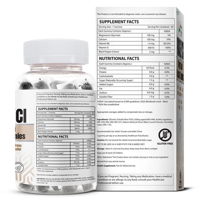 Healing Pharma - Maglyci Magnesium Glycinate Gummies for Better Sleep, Stress Relief and Muscle Relaxation | With Vitamin D3 & B6 | Zero Added Sugar | Magnesium Glycinate Supplement For Men & Women- 60 Gummies Black Currant Flavour
