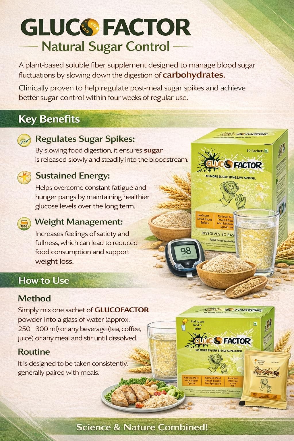 Glucofactor Natural Sugar Control Powder 50g | 10 Sachets Food for Special Dietary Use | Plant Based Nutritional Supplement for Daily Routine & Balanced Lifestyle Support