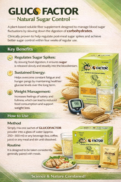 Glucofactor Natural Sugar Control Powder 50g | 10 Sachets Food for Special Dietary Use | Plant Based Nutritional Supplement for Daily Routine & Balanced Lifestyle Support