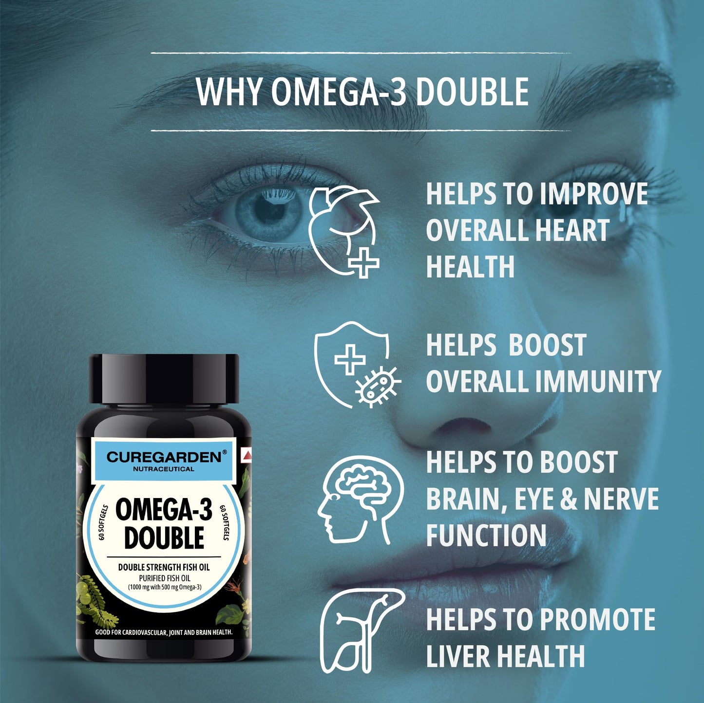 Curegarden Omega-3 Fish oil 1000 Mg- 60 Softgel, Epa and Dha,Anti-inflammatory, Anti-oxidant, Heart Health, Joint Supplement, Liver Health.